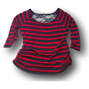 Striped blouse with side rushing and lace back detail